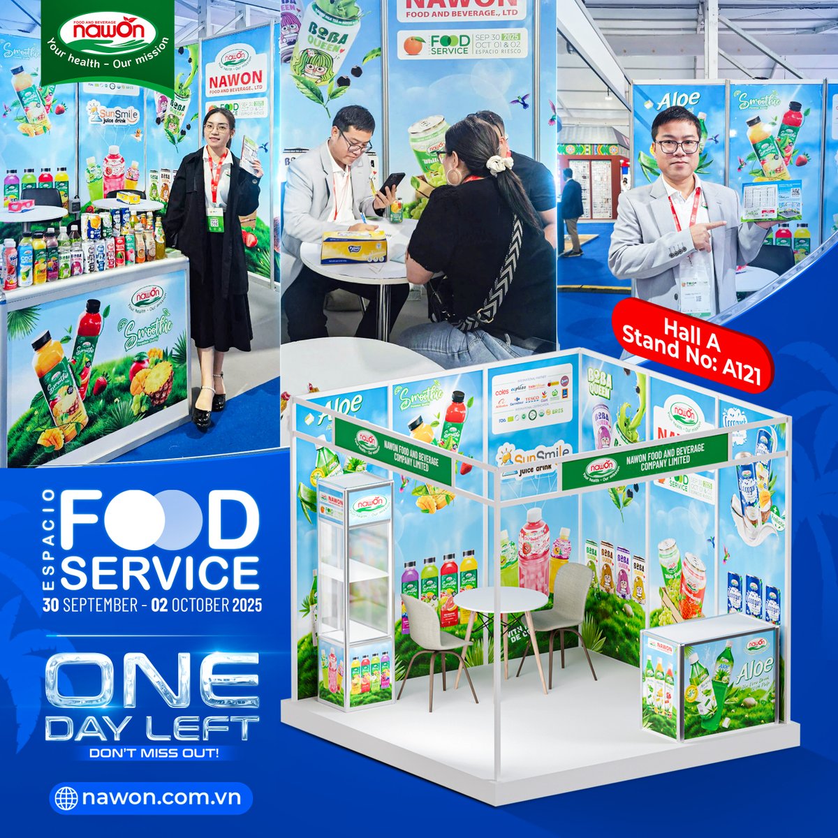 nawonbev's tweet photo. The journey in Chile is coming to an end, and today marks the final day of the Espacio Food &amp; Service 2025 event.

Come by and close out the fair with Nawon, creating many warm memories!

https://t.co/6YFaf75uDb
WhatsApp: +84 97 308 54 99
#Nawon #Vietnam #Chile #Wholesale #OEM https://t.co/2VfoAfzGlC