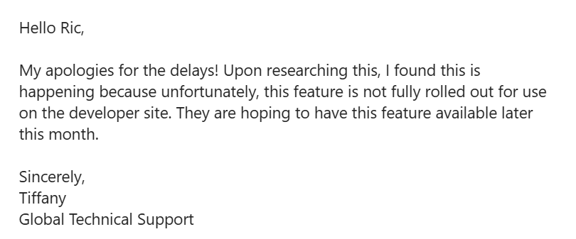 RicLeP's tweet photo. The email everyone wants to receive.

I guess I’ll wait until their team remembers to test before deployment then...

It’s still less annoying than dealing with the AI powered support though, things only started progressing when I coaxed a human into helping. https://t.co/R4rk8fTNPB