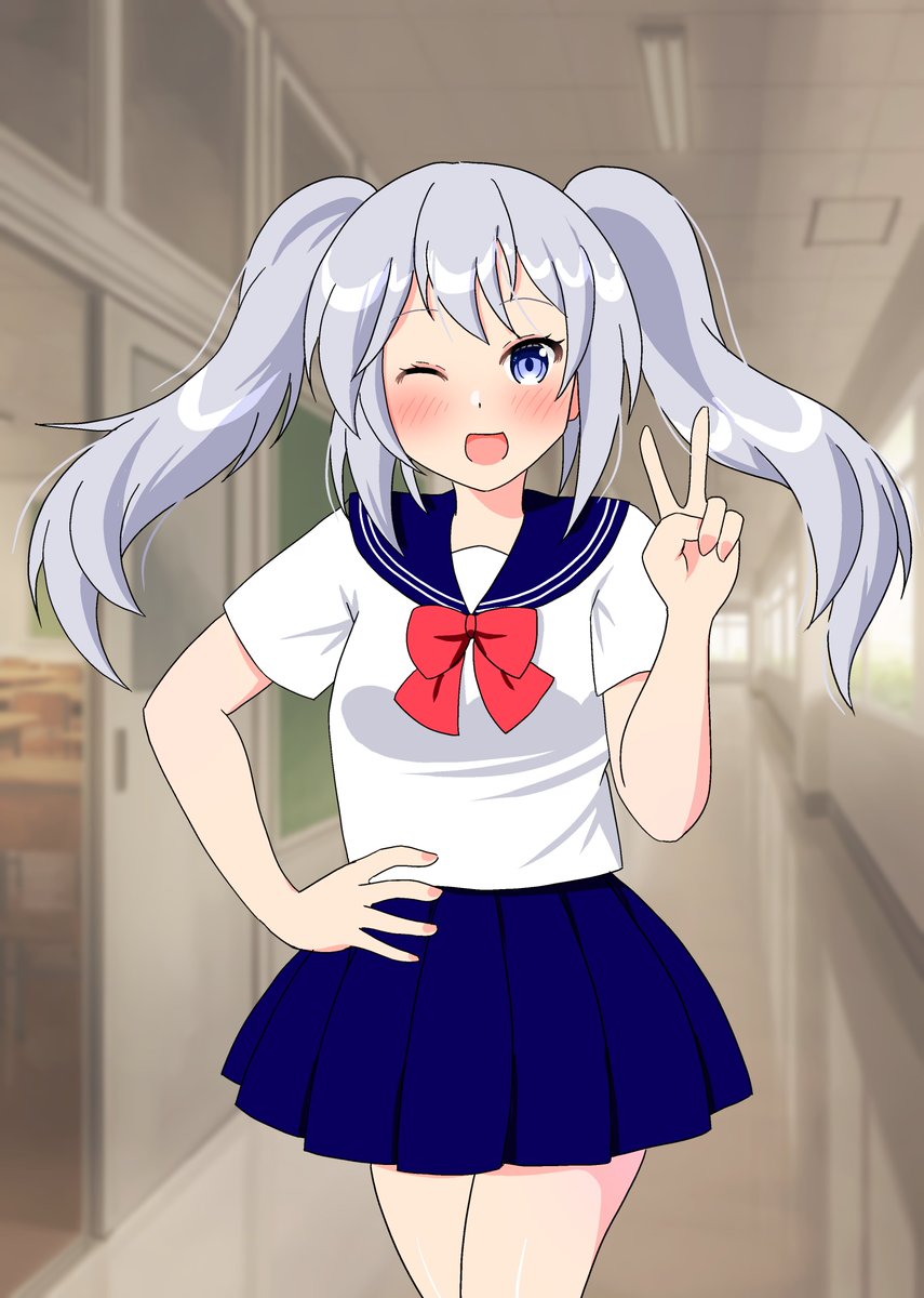 「本日10月2日は、銀髪ツインテールの後輩ちゃんを描いて丁度1年!! 初登場と同じ」|卯月甲斐🌸春例大祭え54aのイラスト