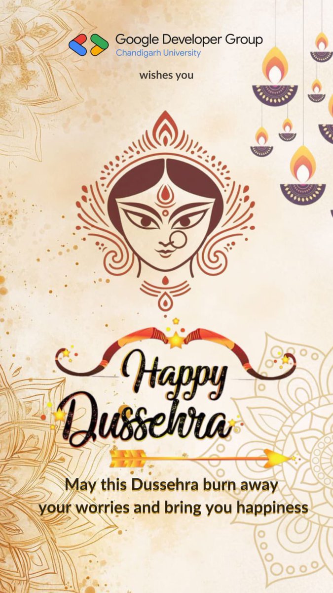 gdg_cu's tweet photo. “Truth and goodness will always triumph over evil.” ✨

On this auspicious occasion of Dussehra, let us celebrate the victory of good over evil and walk on the path of righteousness.
Wishing everyone a Happy Dussehra. 🙏🔥🎉

#HappyDussehra #VictoryOfGood #FestivalOfIndia https://t.co/FRsKQVcyae