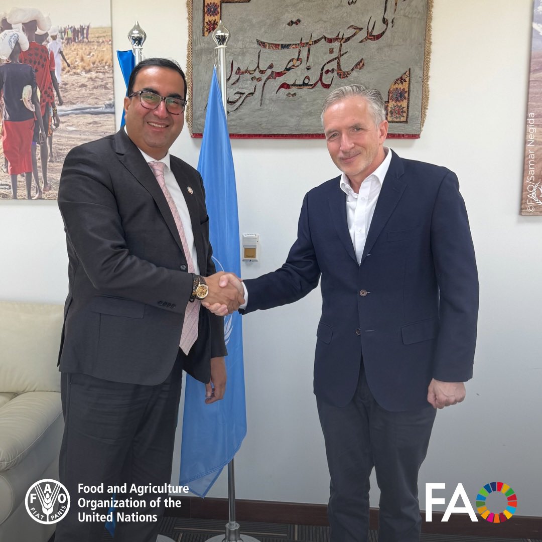 United in advancing food security, 

🤝Ahmad Mukhtar, FAO Representative a.i. to the UAE, met with Stephen Anderson <a href="/Steve49Anderson/">Stephen Anderson</a> ,WFP Director of UAE office and Representative to the GCC region,joining forces to strengthen regional resilience &amp; to deepen FAO–WFP cooperation.