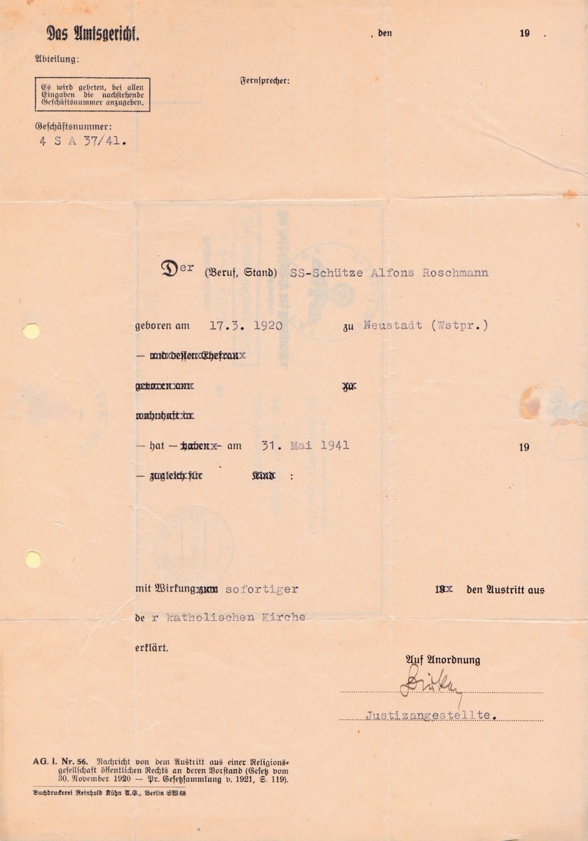 1941. 'With immediate effect, I hereby declare my withdrawal from the Catholic Church'. A German soldier declares himself 'Gottgläubige'. A document of its time. Join the G&amp;CPS at germanphilately.org #philately #stamps