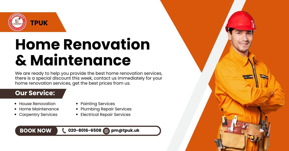 Tpuk_Pm's tweet photo. ✨Transform Your Home with Expert Renovation & Maintenance Services! 🏡
📞 Call us now: 020-8016-6508
🌐 Visit: https://t.co/OF4sNMgQ3D
💼 Book today and let us make your home safer, stronger, and more beautiful.
#HomeRenovation #PropertyMaintenance #HouseRepairs #ExpertServices https://t.co/Gr2mCkh7qo