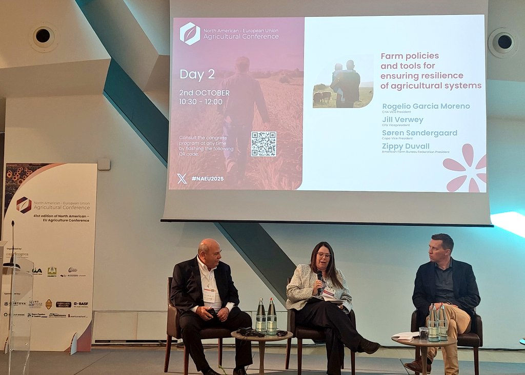 Final session of #NAEU2025 brings 🇪🇺🇨🇦🇺🇸🇮🇹 organisations leaders together to discuss the most important thing...where to we go from here. How do we ensure resilience, enabling farm policies and above all #generationalrenewal and economic viability of our farm business.
Great