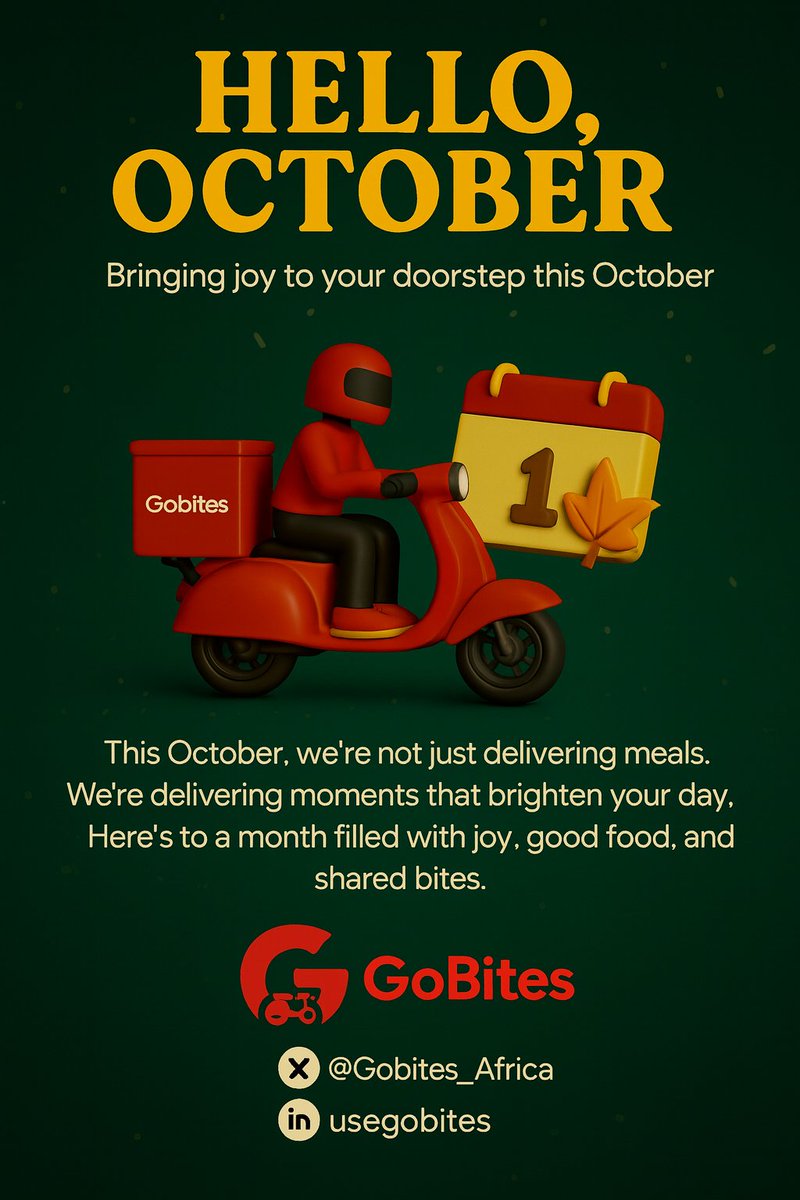 Gobites_Africa's tweet photo. We’re not waiting for Christmas to bring joy.

October works just fine.
📦 Real food. 🚀 Real fast. ❤️ Real joy.

This month, GoBites delivers more than meals. https://t.co/jtV5hUUxEf