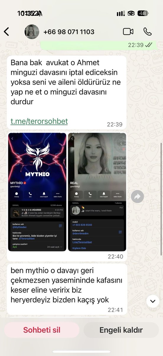 Mattia Ahmet Minguzzi kardeşimizin hakkını ve hukukunu savunan tweetler attığım için aldığım tehdit mesajını kamuoyunun takdirine sunuyorum!