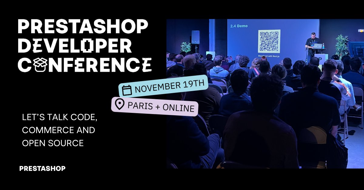 PrestaShopOrg's tweet image. Excited to announce the 3rd edition of the #PrestaShop Developer Conference, happening on November 19, 2025, in Paris and online!
🎟️ Registration is now open, more details on the Build blog: build.prestashop-project.org/news/2025/regi…
#PrestaShopDevCon
