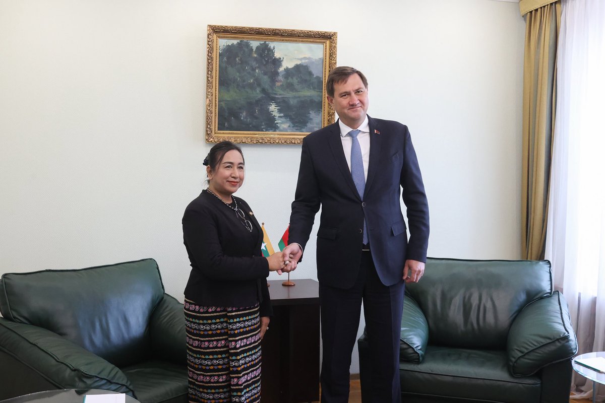 BelarusMFA's tweet image. #Minsk hosts the second meeting of the Joint Belarus–Myanmar Committee on Trade and Economic Cooperation, co-chaired by the Minister of Foreign Affairs of Belarus, Maxim Ryzhenkov, and the Minister for Investment and Foreign Economic Relations of Myanmar Wah Wah Maung