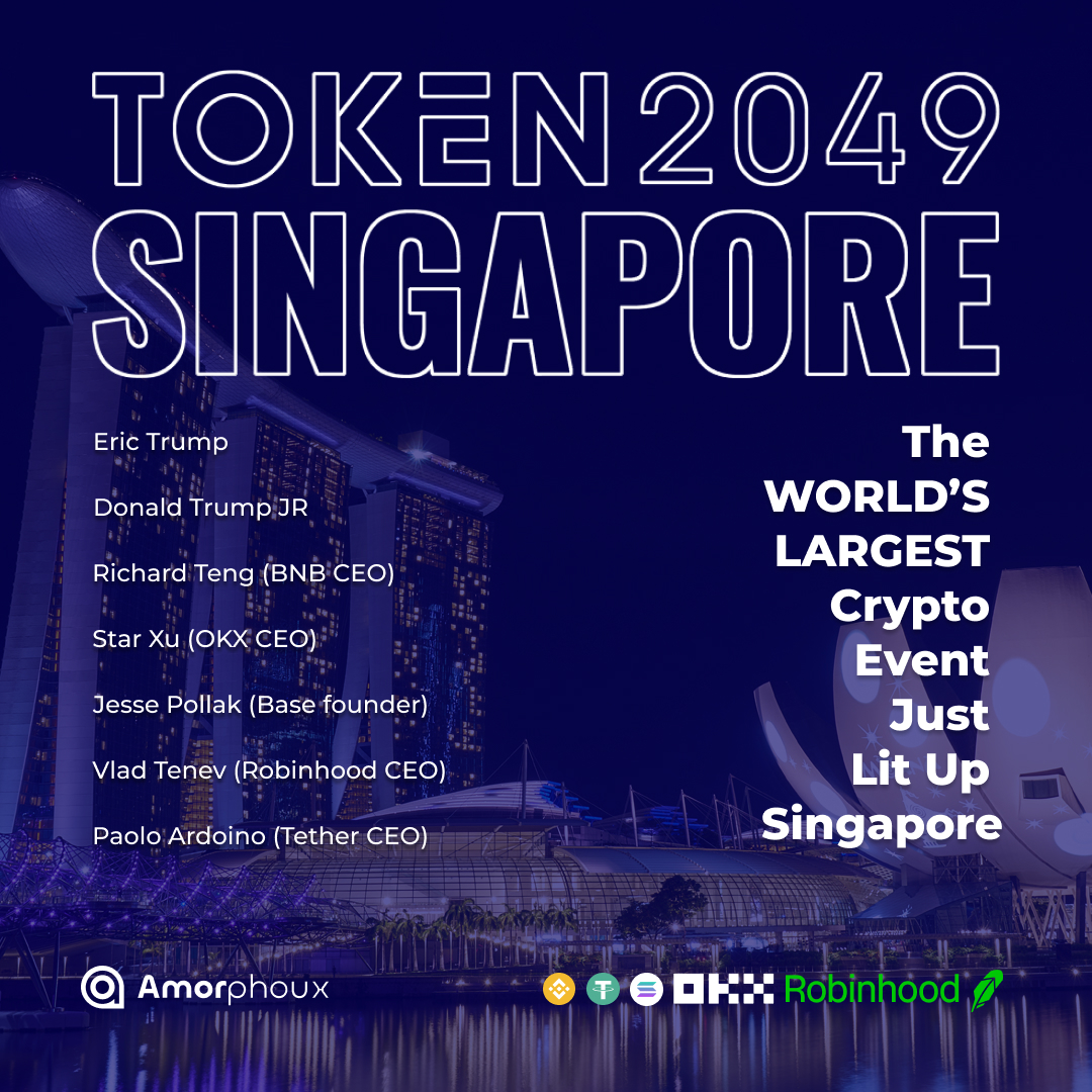 AMOR__Official's tweet photo. 25,000+ people. 160+ countries. 5 floors of Marina Bay Sands.
#TOKEN2049Singapore MAKES HISTORY🪩— gathering CEOs and founders of #Binance #OKX #Base #Robinhood #Tether #Tron, high profiles like Donald Trump Jr., and more.
 https://t.co/u0so4zJJ0x

#token2049week  #TOKEN2049 https://t.co/x5nwqqSHd4
