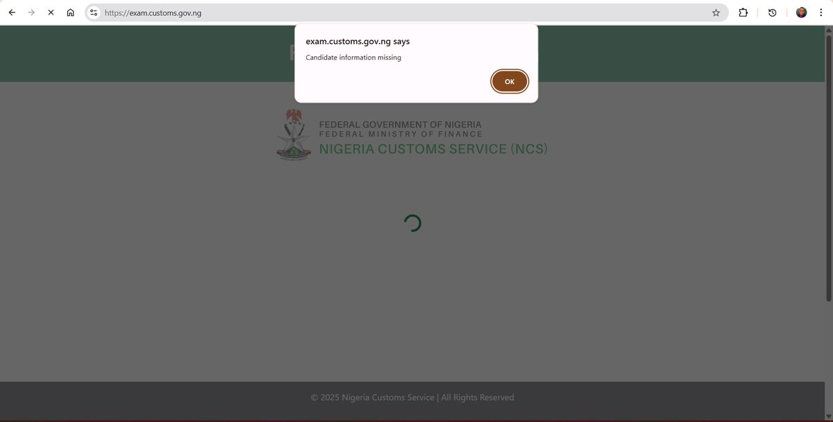 Isek885280's tweet photo. @CustomsNG P.S. @CustomsNG, please take the necessary action, as the site is currently down. I was scheduled for 10:30 am, but I was unable to write my exams. https://t.co/liDX8cGsrq