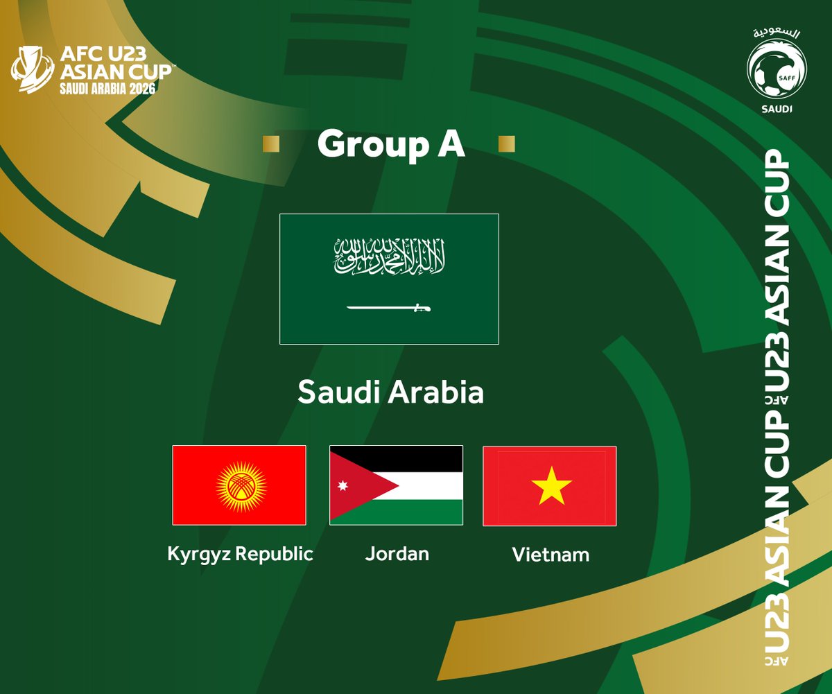 𝘛𝘩𝘦 𝘴𝘵𝘢𝘨𝘦 𝘪𝘴 𝘴𝘦𝘵 🇸🇦🌟

Hosts' path at AFC U23 Asian Cup™ Saudi Arabia 2026 has been revealed 🔢

We welcome a continent in January ⚽️🌏

#AFCU23