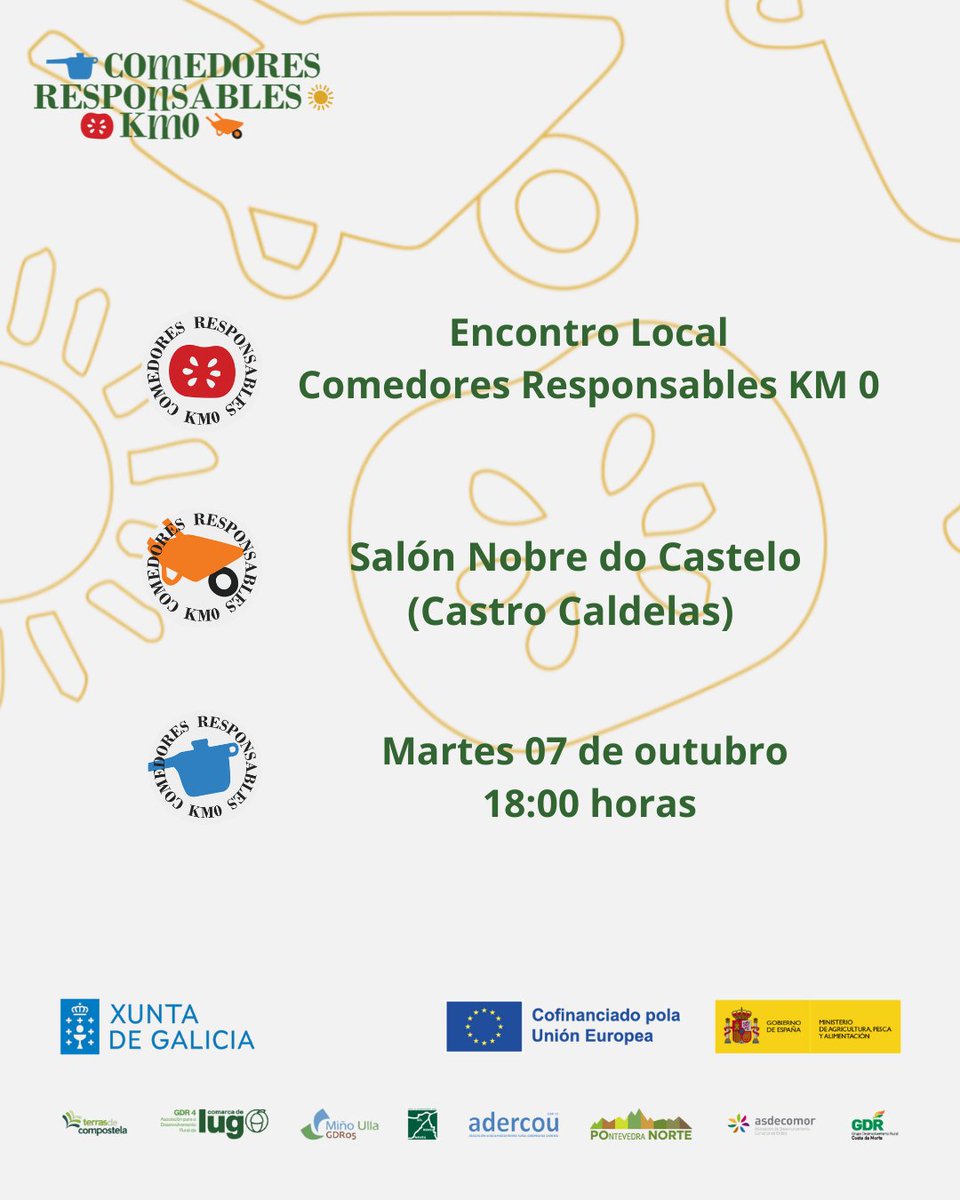 🥦 Sabes como será o futuro dos comedores de colectividades?
🌱 Descúbreo no II Encontro Local “Comedores Responsables KM0”
📅 7 outubro | 18h | Castro Caldelas
👉 info: comedoresrkm0@gmail.com

#ComedoresResponsablesKM0