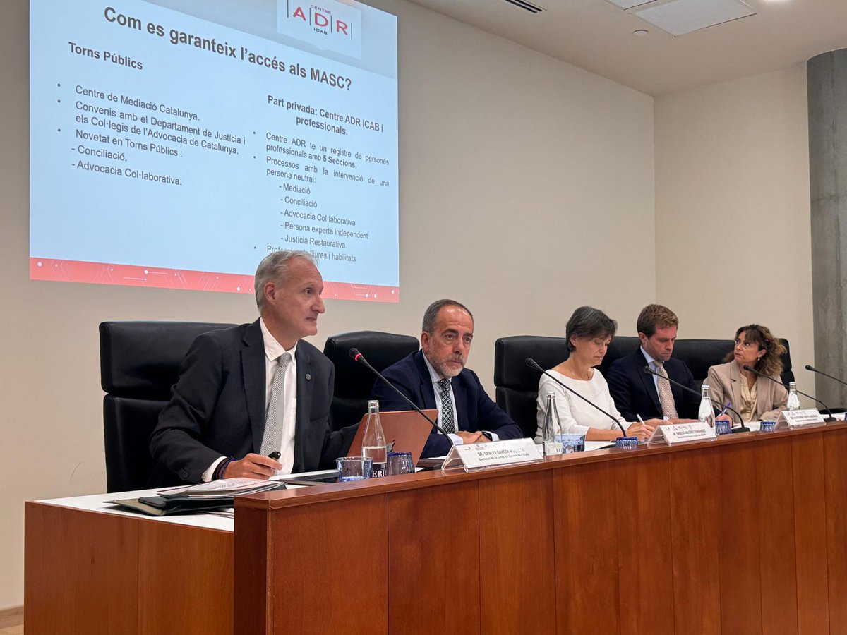 PRIMERA TAULA
En el marc de les IV Jornades d’ADR en l’àmbit registral, tindrà lloc la 1a taula rodona:
📖 “Balanç dels canvis produïts per l’entrada en vigor de la LO 1/2025”
Amb la participació de:
🔹 Carles Garcia Roqueta, <a href="/Carles_GR/">C. Garcia Roqueta ⚖️ 💚</a>  secretari de la Junta de Govern de l’ICAB.