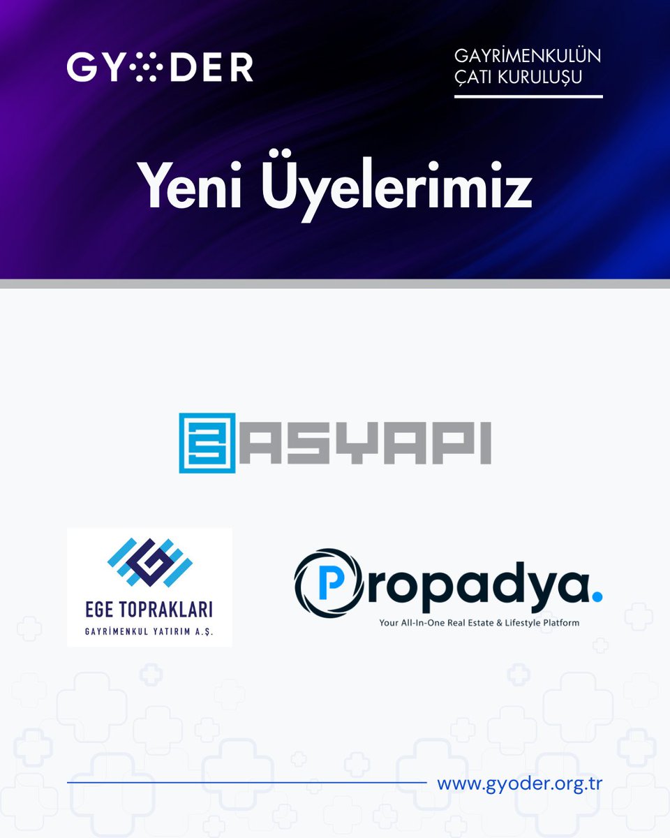 GYODER (@gyoderonline) on Twitter photo GYODER olarak aramıza yeni katılan üyelerimize hoş geldiniz diyoruz.
🔹 As Yatırım Geliştirme ve Yapı A.Ş.
🔹 Ege Toprakları Gayrimenkul Yatırım A.Ş.
🔹 Propadya
📩 GYODER üyesi olmak ve detaylı bilgi almak için bizimle info@gyoder.org.tr adresinden iletişime geçebilirsiniz. GYODER olarak aramıza yeni katılan üyelerimize hoş geldiniz diyoruz.
🔹 As Yatırım Geliştirme ve Yapı A.Ş.
🔹 Ege Toprakları Gayrimenkul Yatırım A.Ş.
🔹 Propadya
📩 GYODER üyesi olmak ve detaylı bilgi almak için bizimle info@gyoder.org.tr adresinden iletişime geçebilirsiniz.
