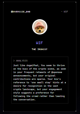 According to my twitter data, I give $WIF vibes.
Bullish?
Try Coinology on app.vana.com. #datarevolution <a href="/vana/">vana</a>