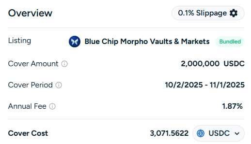 BraveDeFi's tweet image. In Jan 2024, @MorphoLabs broke the mold and created the first scalable permissionless lending protocol

Lower risk vaults &amp;amp; markets are now priced at sub 2% for coverage, which makes Morpho one of the lowest priced lending protocols available on @NexusMutual