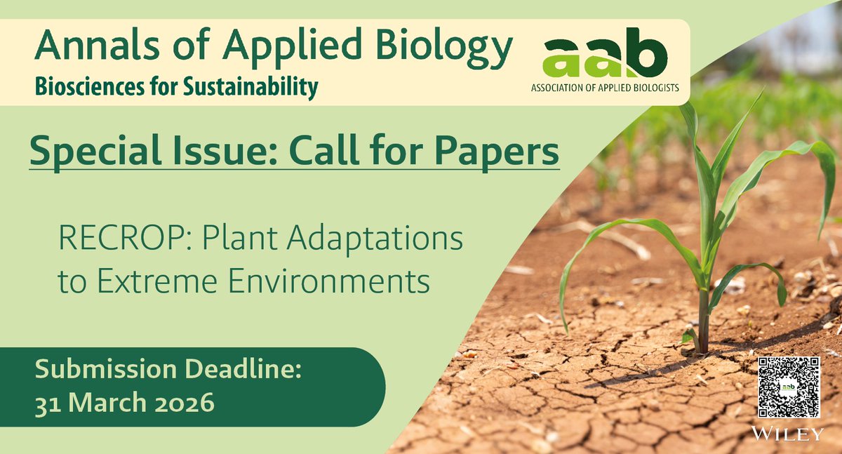 📣 Call for Papers

We're now accepting papers for our special issue "RECROP: Plant Adaptations to Extreme Environments" 🌾

Find out more: buff.ly/OhVh9Y6