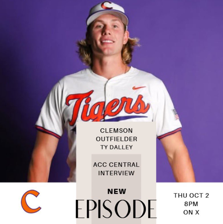 Player interviews continue tonight as I sat down w/ new <a href="/ClemsonBaseball/">Clemson Baseball</a> outfielder, Ty Dalley.

Tune in here on X tonight at 8p as we discuss what made Clemson the right fit, his new teammates, and playing for Coach Bakich.