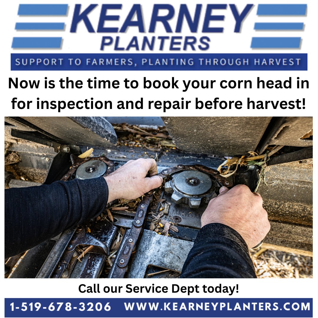 @kearneyplanters we still have shop time available to look over and repair your corn head before you hit the field. Give our Service Department a call today! 519-678-3206