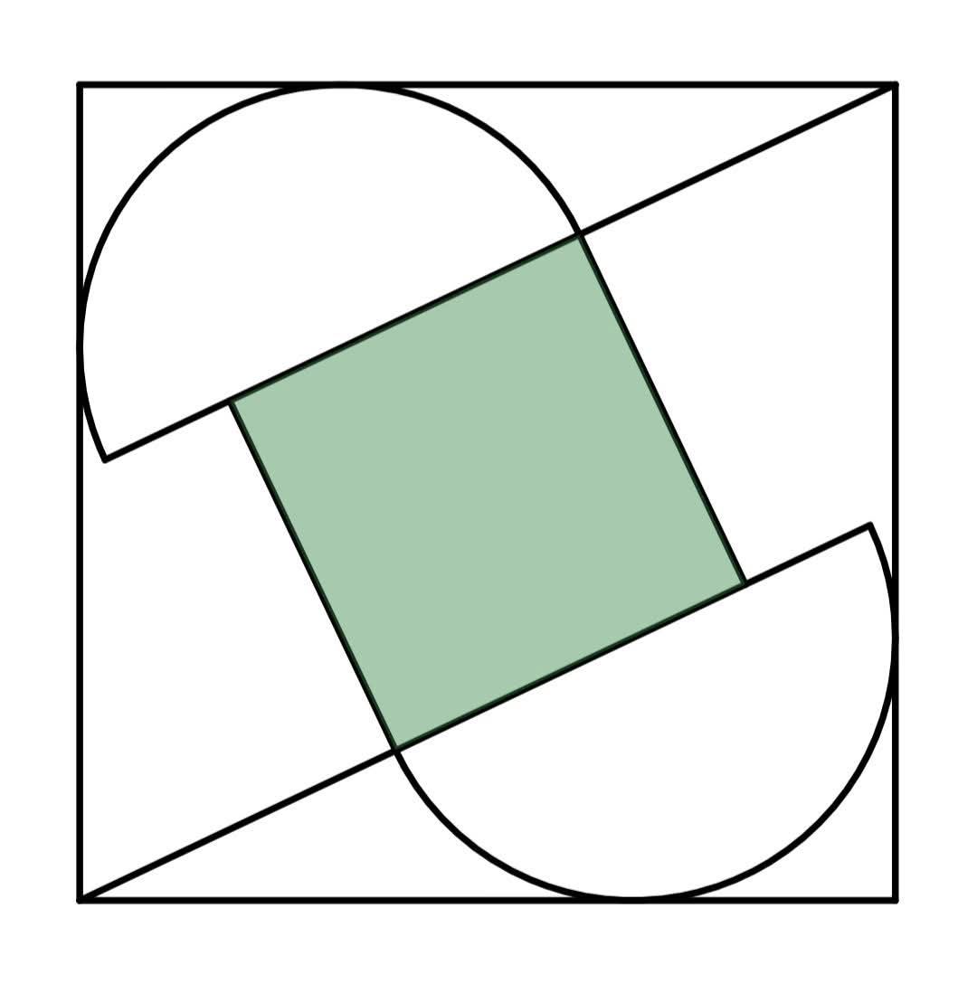 2 Squares and 2 semicircles.
Find the shaded fraction wrt to the larger square .