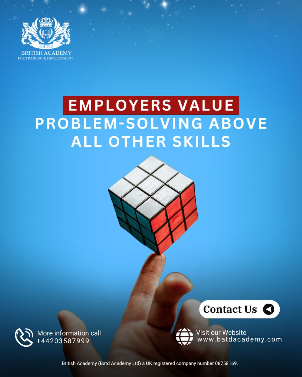 batdacademy_en's tweet image. 🧩 Employers value problem-solving above all other skills. 

📞 Get started today!
🌐 batdacademy.com

📱 wa.me/442035827999

📞 +44 203 582 7999

#ProblemSolvingSkills #EmployersValueSkills #CareerGrowth #BritishAcademyLondon #ProfessionalDevelopment