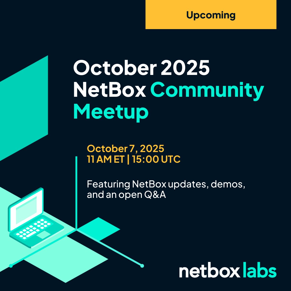 Join our October NetBox Community Meetup next week! 

Get the latest NetBox product updates, feature announcements, and bring your toughest implementation questions to our open Q&amp;A with peers and NetBox Labs experts.

Register here: hubs.ly/Q03LWcfc0