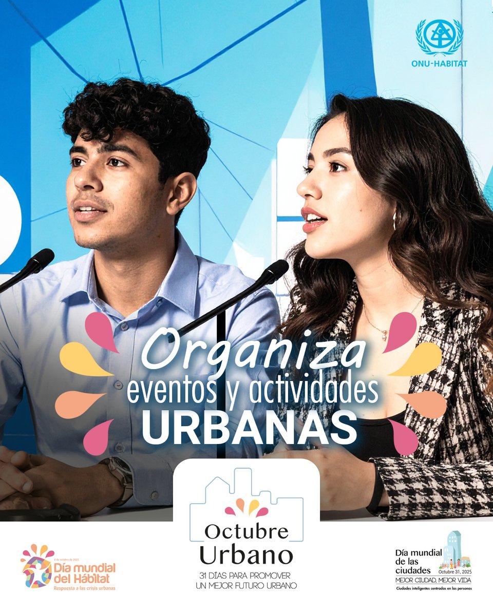 Durante #OctubreUrbano, realiza debates, proyecciones, exposiciones, concursos, o talleres en donde se destaquen los desafíos y las soluciones relacionados con las ciudades. 🌆 ¡Y luego etiquétanos en redes para ayudarte a difundirlos! ✅ Conoce más en link.onu-habitat.org/octubre-urbano…