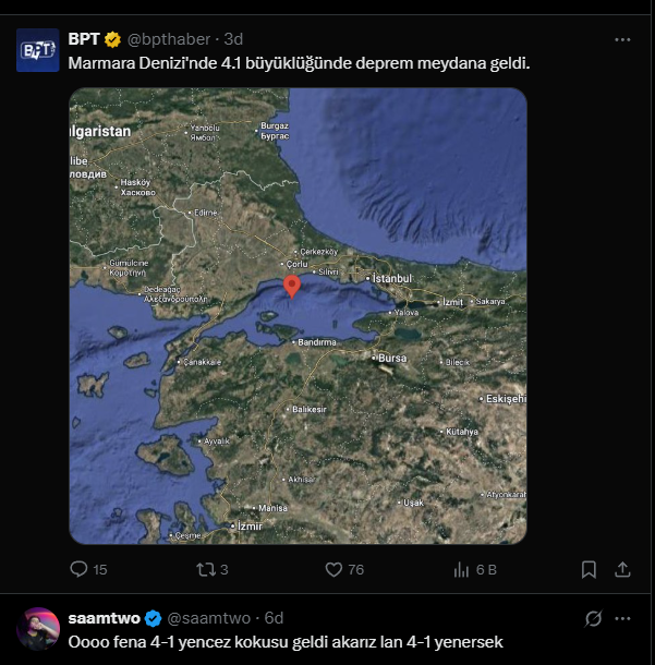 EminCanOnnar's tweet photo. @saamtwo 4.1 hissettin mi naptın https://t.co/DNtHpHMvwB