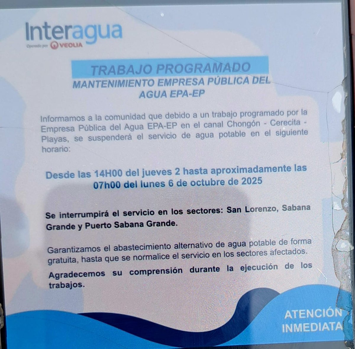 lettyanon's tweet photo. @interagua sr de Interagua necesito saber si existe algún corte programado en estos días ya que está circulando está información adjunta sería muchos días sin servicio y ustedes en caso de ser cierto deben notificar en sus redes sociales también para que todos estemos al tanto https://t.co/xAD0L2wojB