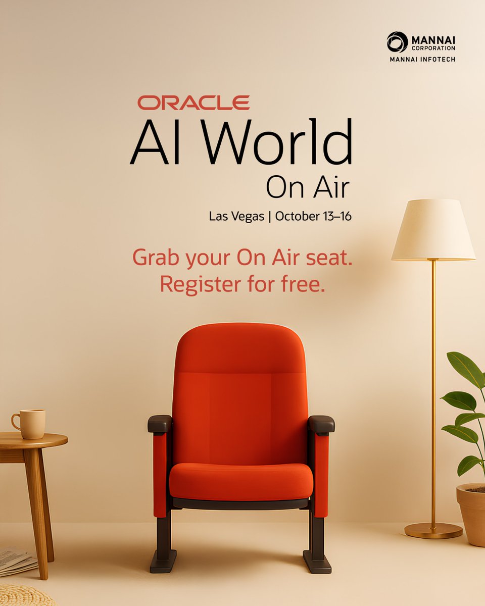 InfotechMannai's tweet image. 𝗢𝗿𝗮𝗰𝗹𝗲 𝗔𝗜 𝗪𝗼𝗿𝗹𝗱 - 𝗢𝗻 𝗔𝗶𝗿

Can&apos;t make it to #Vegas this year for #OracleAIWorld?

Register today for your free pass:

oracle.com/ai-world/on-ai…

@Oracle  

#MannaiOracle
