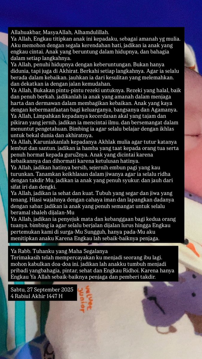 4 Rabiul Akhir 1447 H 
selamat datang anak mama yang ketiga. 
Terimakasih Ya Allah dari mengandung sampai melahirkan diberikan kemudahan terus menerus. Semoga dengan hadir amanah besar ini semakin berkah segala yang engkau titipkan kepada keluarga hamba. 💕