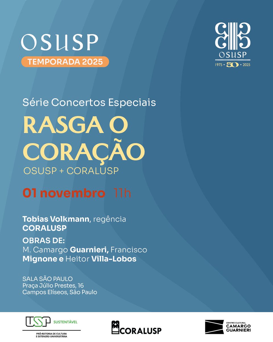 osusp_'s tweet photo. OSUSP 50 ANOS - UMA HISTÓRIA QUE SE FAZ MÚSICA

Outubro chegou e com ele nossa programação cheia de momentos especiais para você se encantar!

Fique de olho e acompanhe cada detalhe dessa jornada musical única! 💙 https://t.co/BimmSXML3v