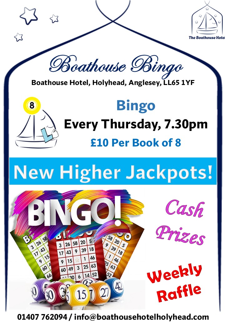 #Bingo 7.30pm Tonight - Boathouse #Hotel

#Holyhead #Anglesey #NorthWales

<a href="/GoNorthWales/">Go North Wales 🏴󠁧󠁢󠁷󠁬󠁳󠁿</a> <a href="/EventsNWales/">EventsNWales - Promoting Events in Wales</a> <a href="/AngleseyScMedia/">Anglesey socialmedia</a> <a href="/HHwelcome0/">Welcome To Holyhead - Croeso I Caergybi</a> <a href="/NWalesSocial/">#NorthWalesSocial ⬆️🏴󠁧󠁢󠁷󠁬󠁳󠁿🤝</a> <a href="/Bodedern_AFC/">Bodedern Athletic</a> <a href="/HolyheadSeagull/">Holyhead Seagull 🏴‍☠️🍟</a> <a href="/CanUcheldreCtr/">Ucheldre Holyhead</a> <a href="/HheadLifeboat/">RNLI Holyhead Lifeboat Station</a> <a href="/HolyheadCC/">HolyheadCyclingClub</a> <a href="/LTHolyhead/">Let's Talk Holyhead</a> <a href="/HolyheadRegen/">HolyheadRegen</a> <a href="/holyheadtable/">Holyhead Round Table</a> <a href="/HolyheadHotspur/">Holyhead Hotspur FC 🐝</a>