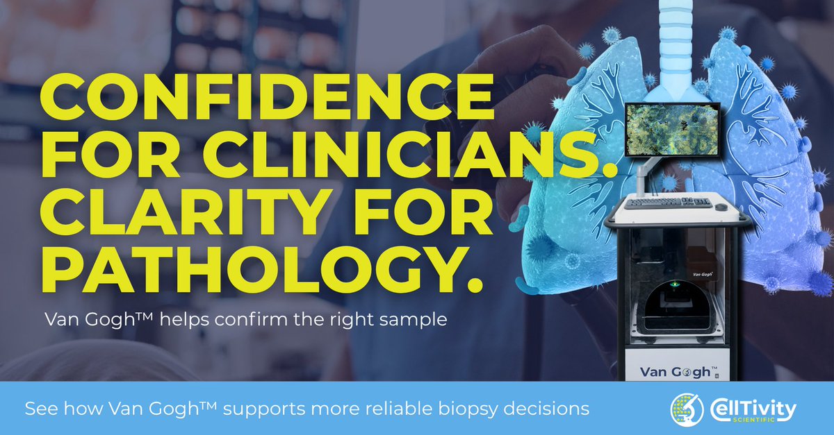 celltivity's tweet image. Pathology hasn’t kept pace with bronchoscopy.

Van Gogh™ with Dynamic Cell Imaging shifts confidence from “tool-in-lesion” to “lesion-in-tool,” giving real-time clarity on biopsy quality. 

👉 celltivity.com

#vangogh #lungcancer #medtech