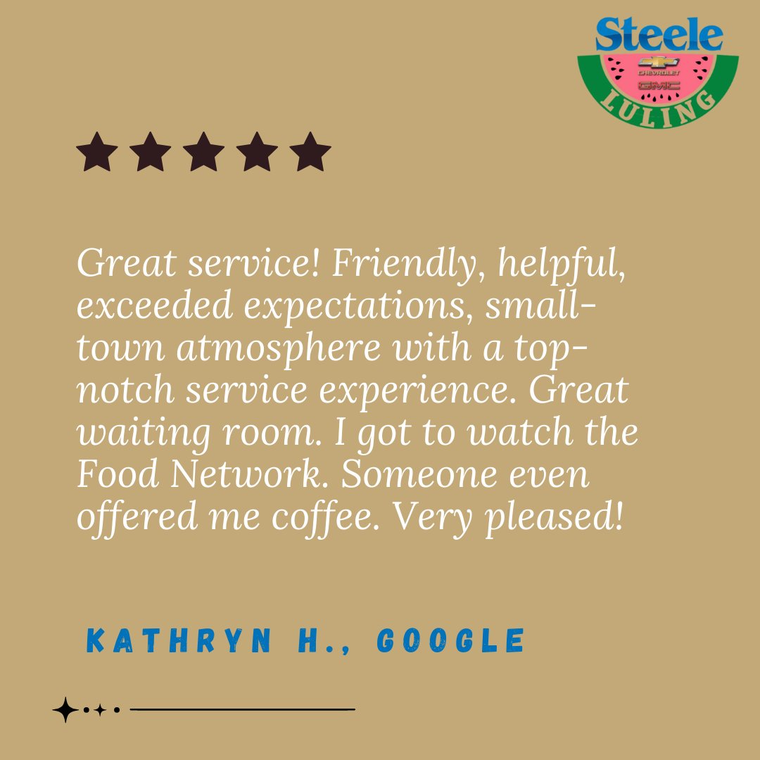 LulingChevrolet's tweet image. Kathryn, thank you for your wonderful feedback! We’re thrilled to hear that our team exceeded your expectations and that you enjoyed the friendly, small-town atmosphere. We’re glad the waiting room and service made your visit a pleasant experience!