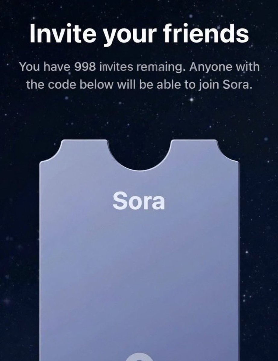 Have few Sora 2 invite codes

I randomly choose people who 

-Follow me (so that I can send you the DM)
-Like and repost   (so that I can send you the DM)
-Comment - "want Sora invite"