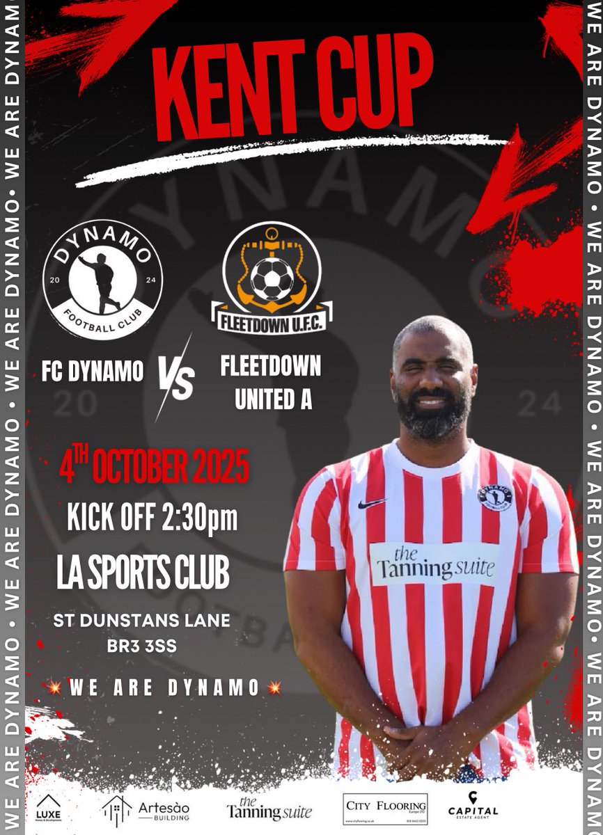 💥KENT CUP💥

This week for the Dynamo we have our first dose of Cup action as we take on Fleetdown United A in the first round of the Kent Cup

🏆 Kent Cup 1st round
🆚 Fleetdown United A
🏟️ LA Sports Club @lasportsclubbr3 
🕜 2:30 KO 
🫶🏻 All support welcome

💥WeAreDynamo💥