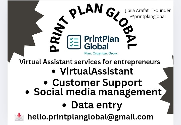 jibilaarafat's tweet photo. Busy running your business? Let PrintPlanGlobal handle the rest! 🖥️✨ Professional Virtual Assistance to keep you organized, efficient, and growing. #VirtualAssistant #BusinessSupport #PrintPlanGlobal https://t.co/jXB4ROEXuJ