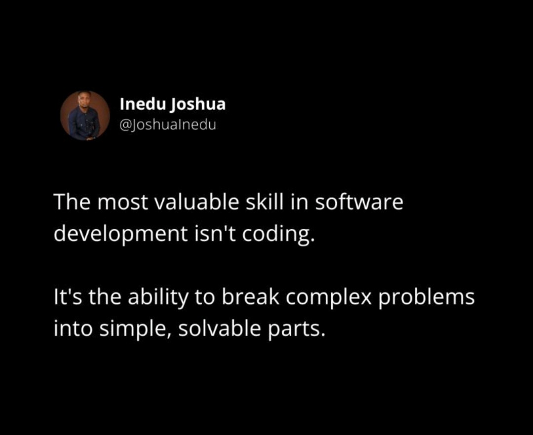 AloysiusDomini2's tweet image. Great developers aren’t defined by the number of languages they know, but by their ability to turn complex problems into simple solutions. 🔥
#SoftwareEngineering #ProblemSolving