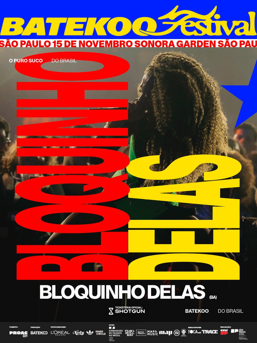 BATEKOO FESTIVAL 2025 | BLOQUINHO DELAS | 15NOV | SP 🅱️🫵🏾🔱

Pela primeira vez no Sudeste, o fenômeno Bloquinho Delas desembarca com força total no palco do BATEKOO Festival 2025.

Formado por ex-back vocals de bandas masculinas de pagodão baiano, que cansaram de ficar no fundo e