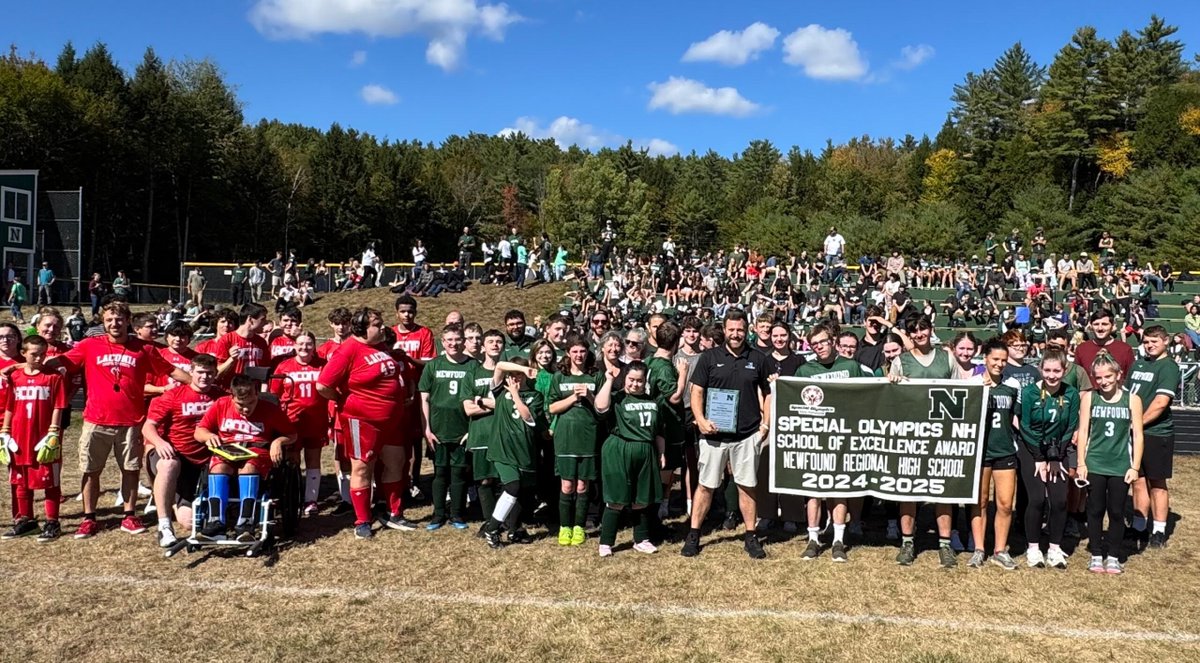 SONewHampshire's tweet photo. 🎉 Congrats to Dover HS & Newfound HS on being named Granite State Schools of Excellence! 🏅
From pep rallies to Unified soccer, both schools showed what inclusion & school spirit are all about. 💙❤️
👉 Read more: https://t.co/FHNODJu5Nd
#PlayUnified #SONH https://t.co/rMTeC6opet