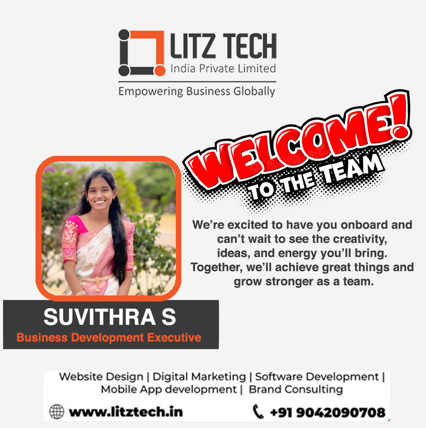 LITZTech's tweet image. 🌟 Welcome Aboard! 🌟

We are excited to welcome Suvithra S to the Litz Tech family as a Business Development Executive (BDE). 🚀
Joining us as a fresher, Suvithra brings fresh ideas, enthusiasm, and the drive to grow with us. 💼✨
