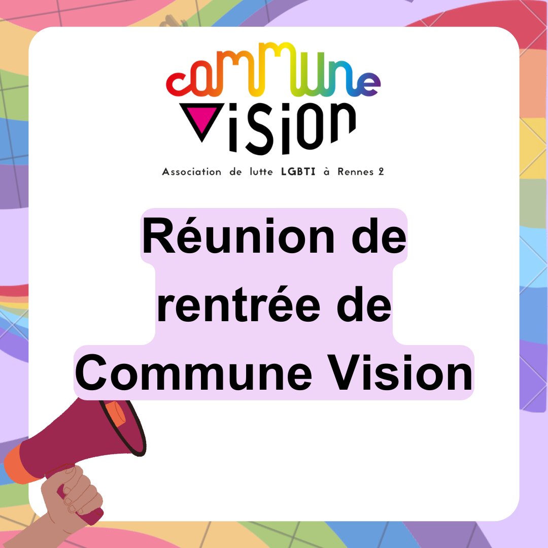 CommuneVision's tweet photo. Bientôt aura lieu la réunion de rentée de l'association LGBTI+ de Rennes 2 ! N'hésitez pas à passer, il y aura un goûter, des tracts divers et des protections sexuelles en libre service.
La salle de réunion suivra bientôt ! https://t.co/P2MUVE3Q46