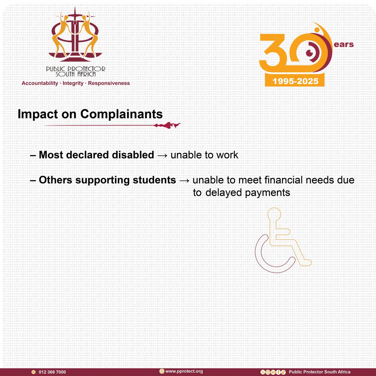 PublicProtector's tweet image. The Public Protector South Africa has successfully intervened on behalf of 14 complainants whose Road Accident Fund (RAF) claims could not be paid by the fund owing to a dispute with the representative law firm. Full report on pprotect.org #PPSAImpact #PPSATurns30