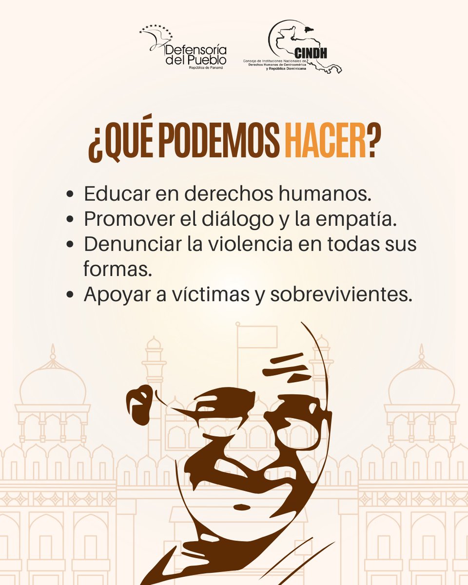 El 2 de octubre, es el Día Internacional de la No Violencia.
La presidenta del <a href="/CINDH_org/">CINDH</a> #ProcuradoraDDHH <a href="/RaqueldeGuevara/">Raquel de Guevara</a> destaca la importancia de esta fecha para seguir promoviendo una #CulturaDePaz.
