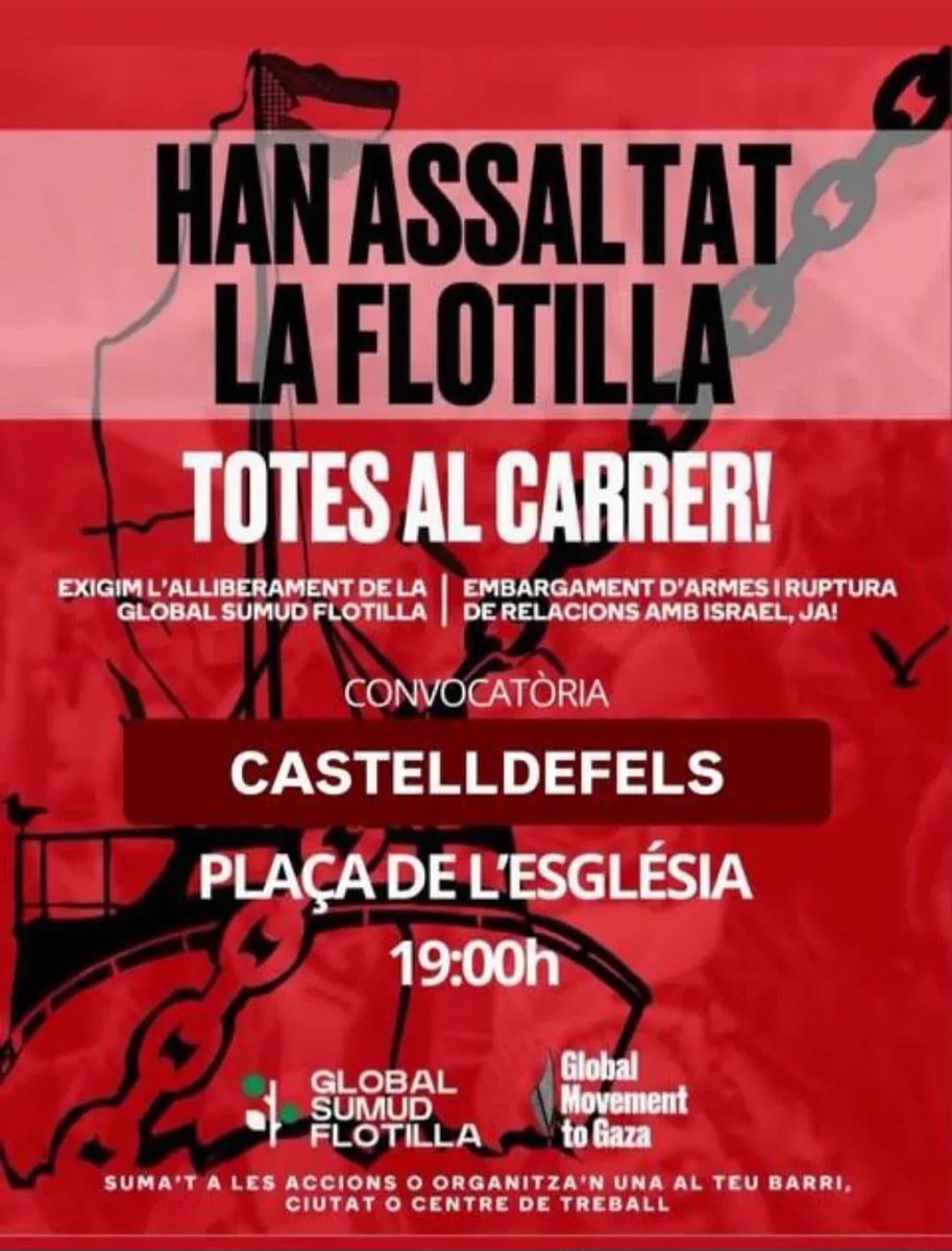 🔻Recordatori.
Demanem màxima difusió.

Avui, 19h.
 Pça Església.

Porteu xiulets o elements per fer soroll.

Gràcies.
Seguim!🍉✊️