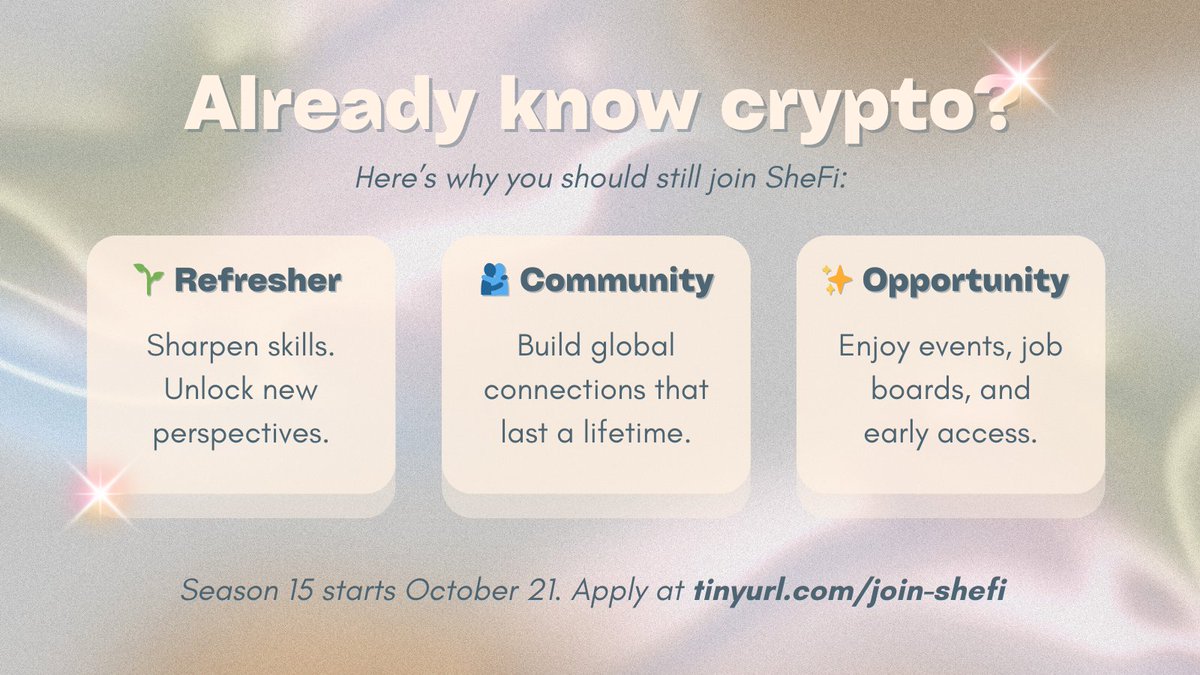 "I already know how crypto works. Why would I join SheFi?"

This is one of the most common questions we get from women who have been in the industry for years.

And it's totally fair!

After all, SheFi is often described as a course that helps women, regardless of experience,