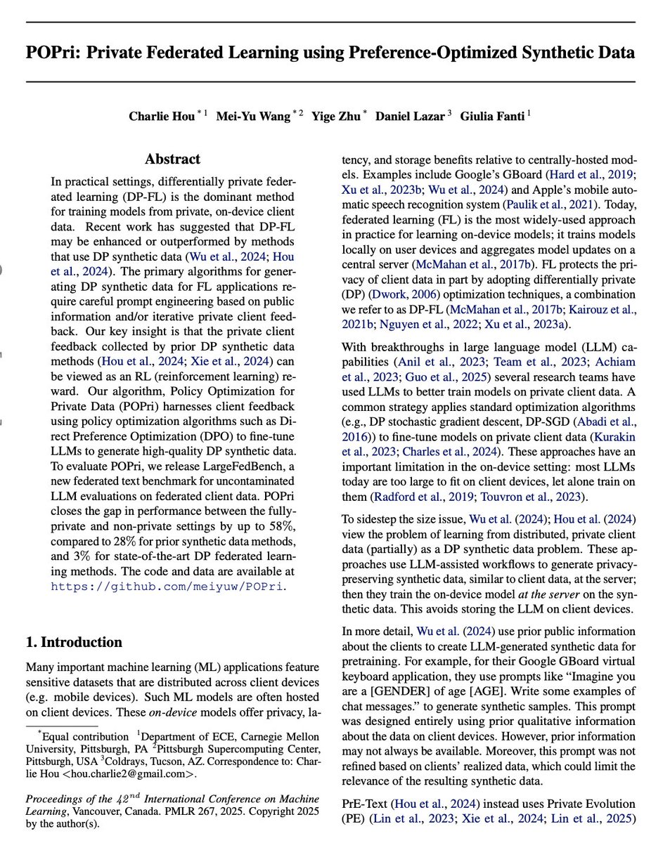 Gave a talk at <a href="/OpenAI/">OpenAI</a> on our work 🌸 POPri “Policy Optimization for Private Data”. POPri is a huge improvement in synthetic data generation under security+privacy constraints! Learn more: