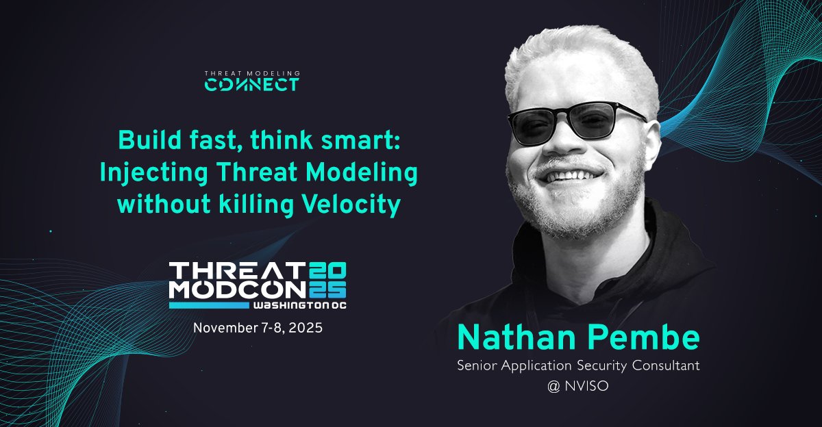 What if threat modeling isn’t slowing development, but accelerating it? ⚡

Join Nathan Penmbe at ThreatModCon DC (Nov 7–8) as he shares how teams adopted simple habits and focused practices that made threat modeling part of delivery. 👉Reserve your spot: hubs.li/Q03LMB-s0