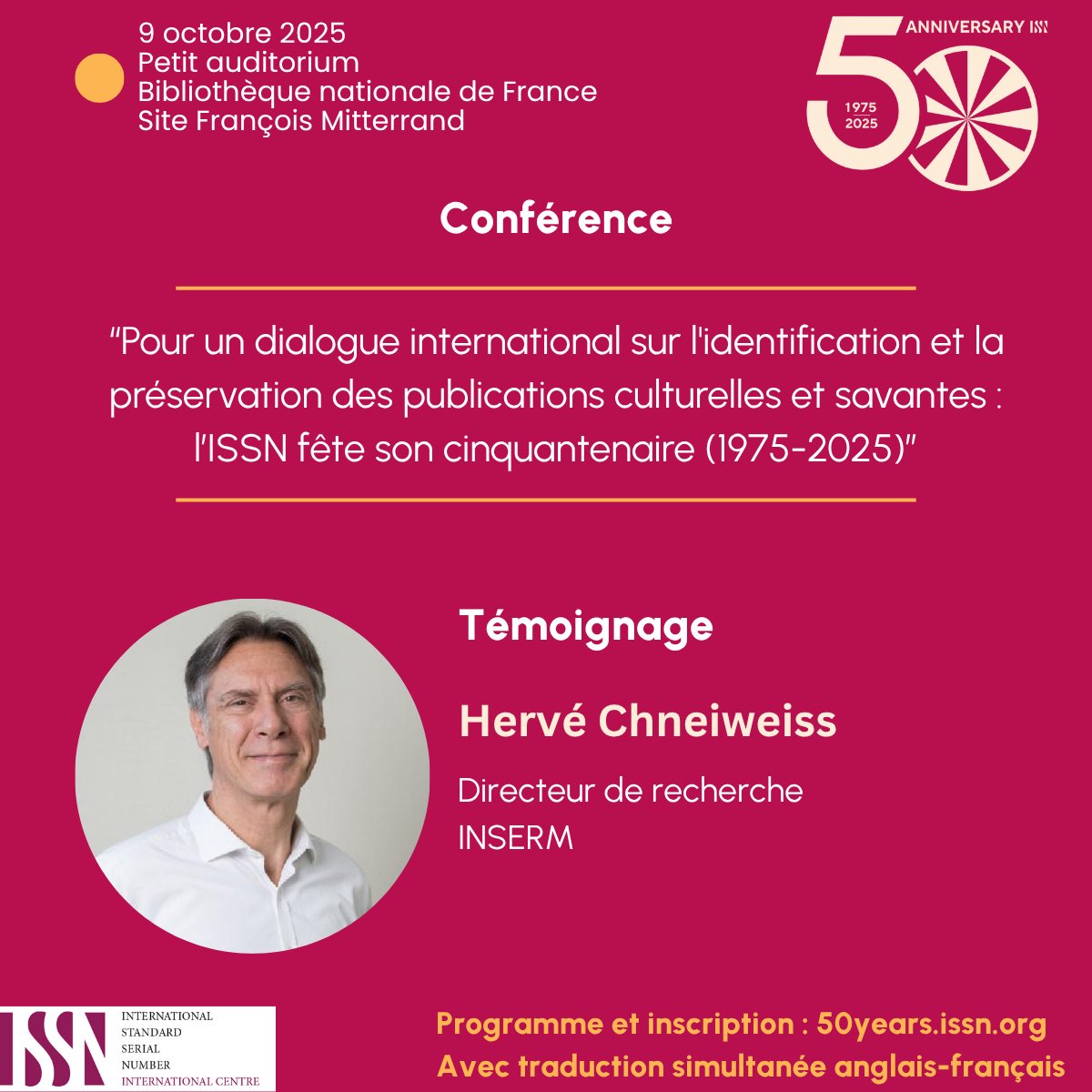 ISSN_IC's tweet photo. Hervé Chneiweiss est président du Comité d’éthique de l’Inserm et ancien rédacteur en chef de la revue médecine/sciences.
Le 9 octobre, il évoquera l’importance des publications dans sa carrière et l’impact de l’intelligence artificielle dans le partage des connaissances. https://t.co/nL2ge6EO8d